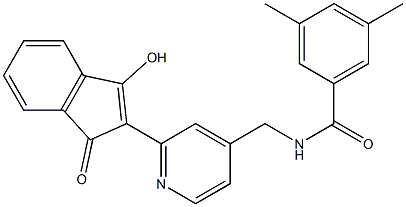 1-Hydroxy-2-[4-(3,5-dimethylbenzoylaminomethyl)-2-pyridyl]-3H-inden-3-one Struktur