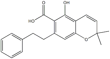 2,2-Dimethyl-5-hydroxy-7-(2-phenylethyl)-2H-1-benzopyran-6-carboxylic acid Struktur