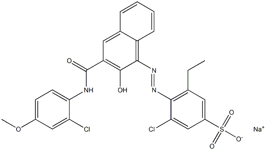 3-Chloro-5-ethyl-4-[[3-[[(2-chloro-4-methoxyphenyl)amino]carbonyl]-2-hydroxy-1-naphtyl]azo]benzenesulfonic acid sodium salt Struktur