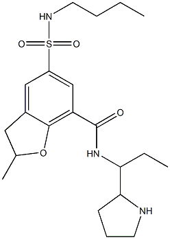 2,3-Dihydro-2-methyl-5-(butylaminosulfonyl)-N-[1-ethyl-2-pyrrolidinylmethyl]benzofuran-7-carboxamide Struktur