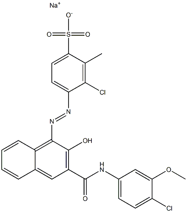 3-Chloro-2-methyl-4-[[3-[[(4-chloro-3-methoxyphenyl)amino]carbonyl]-2-hydroxy-1-naphtyl]azo]benzenesulfonic acid sodium salt Struktur