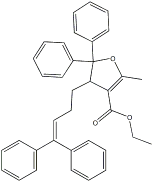 4,5-Dihydro-2-methyl-5,5-diphenyl-4-(4,4-diphenyl-3-butenyl)furan-3-carboxylic acid ethyl ester Struktur