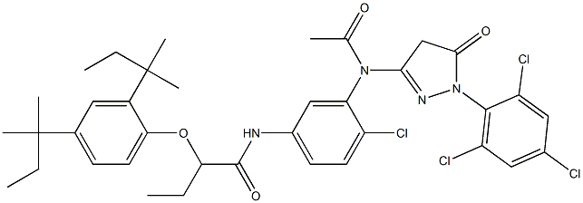 1-(2,4,6-Trichlorophenyl)-3-[(acetyl)[2-chloro-5-[2-(2,4-di-tert-pentylphenoxy)butyrylamino]phenyl]amino]-5(4H)-pyrazolone Struktur