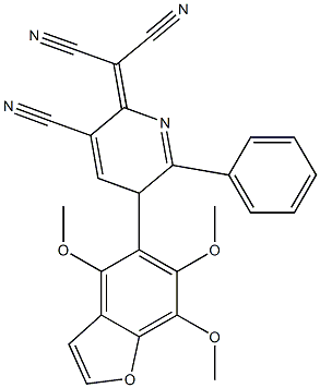 4,6,7-Trimethoxy-5-[[2-phenyl-5-cyano-3,6-dihydro-6-(dicyanomethylene)pyridin]-3-yl]benzofuran Struktur