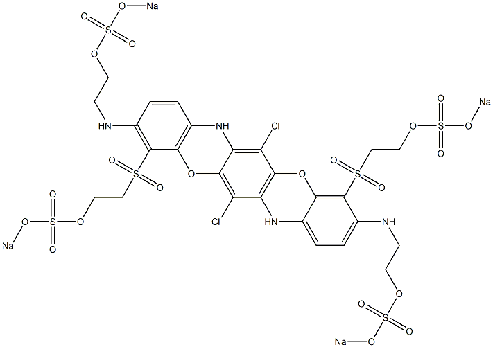 6,13-Dichloro-3,10-bis[2-(sodiooxysulfonyloxy)ethylamino]-4,11-bis[2-(sodiooxysulfonyloxy)ethylsulfonyl]-5,12-dioxa-7,14-diazapentacene Struktur