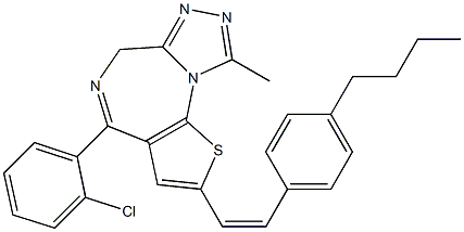 4-(2-Chlorophenyl)-2-[(Z)-2-(4-butylphenyl)ethenyl]-9-methyl-6H-thieno[3,2-f][1,2,4]triazolo[4,3-a][1,4]diazepine Struktur