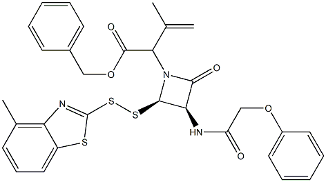 3-Methyl-2-[(3R,4R)-2-oxo-3-[(phenoxyacetyl)amino]-4-[(4-methylbenzothiazol-2-yl)dithio]azetidin-1-yl]-3-butenoic acid benzyl ester Struktur