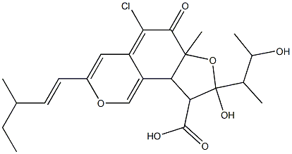 5-Chloro-6a,8,9,9a-tetrahydro-8-hydroxy-8-(2-hydroxy-1-methylpropyl)-6a-methyl-3-(3-methyl-1-pentenyl)-6-oxo-6H-furo[2,3-h]-2-benzopyran-9-carboxylic acid Struktur