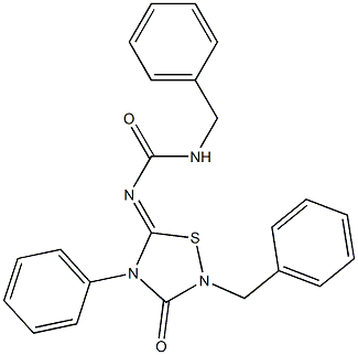 2-Benzyl-4-phenyl-5-[(benzylcarbamoyl)imino]-1,2,4-thiadiazolidin-3-one Struktur