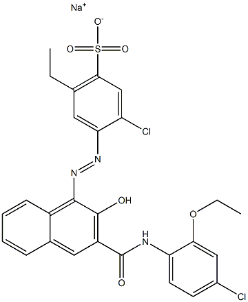 3-Chloro-6-ethyl-4-[[3-[[(4-chloro-2-ethoxyphenyl)amino]carbonyl]-2-hydroxy-1-naphtyl]azo]benzenesulfonic acid sodium salt Struktur