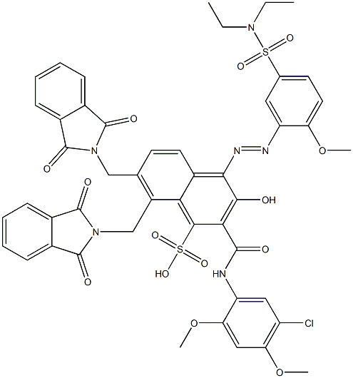 2-[(5-Chloro-2,4-dimethoxyphenyl)aminocarbonyl]-4-[5-[(diethylamino)sulfonyl]-2-methoxyphenylazo]-3-hydroxy-7,8-bis(phthalimidylmethyl)naphthalene-1-sulfonic acid Struktur