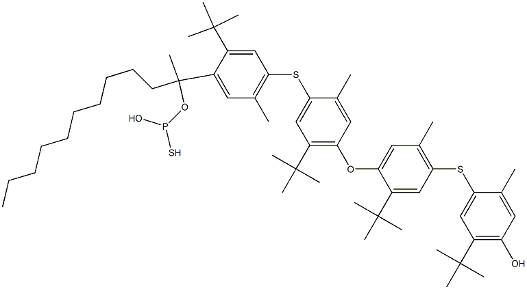 Thiophosphorous acid O,O-bis[2-tert-butyl-5-methyl-4-(2-methyl-4-hydroxy-5-tert-butylphenylthio)phenyl]-S-dodecyl ester Struktur