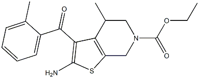 2-Amino-3-(2-methylbenzoyl)-4,5,6,7-tetrahydro-4-methyl-6-ethoxycarbonylthieno[2,3-c]pyridine Struktur