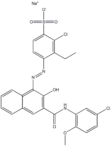 2-Chloro-3-ethyl-4-[[3-[[(3-chloro-6-methoxyphenyl)amino]carbonyl]-2-hydroxy-1-naphtyl]azo]benzenesulfonic acid sodium salt Struktur