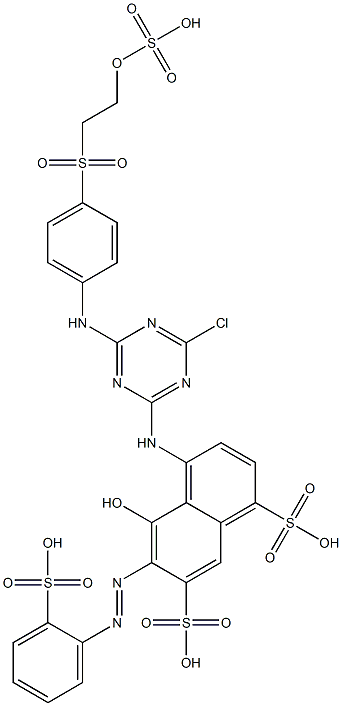 4-[[4-Chloro-6-[4-[[2-(sulfooxy)ethyl]sulfonyl]anilino]-1,3,5-triazin-2-yl]amino]-5-hydroxy-6-[(2-sulfophenyl)azo]-1,7-naphthalenedisulfonic acid Struktur