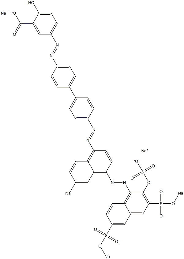 2-Hydroxy-5-[[4'-[[4-[[2-hydroxy-3,6-bis(sodiosulfo)-1-naphthalenyl]azo]-6-sodiosulfo-1-naphthalenyl]azo]-1,1'-biphenyl-4-yl]azo]benzoic acid sodium salt Struktur