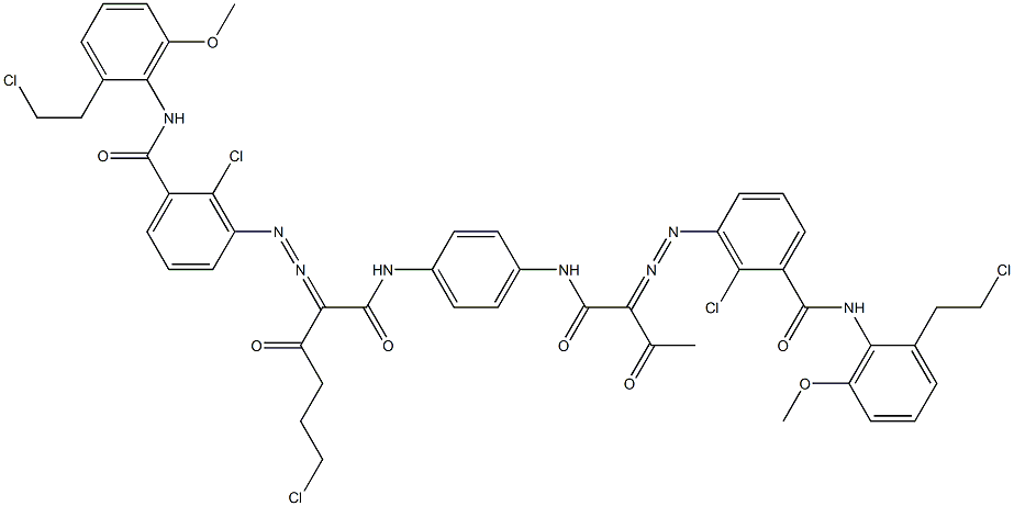 3,3'-[2-(2-Chloroethyl)-1,4-phenylenebis[iminocarbonyl(acetylmethylene)azo]]bis[N-[2-(2-chloroethyl)-6-methoxyphenyl]-2-chlorobenzamide] Struktur