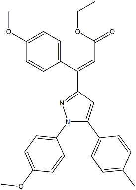 (E)-3-(4-Methoxyphenyl)-3-[[1-(4-methoxyphenyl)-5-(4-methylphenyl)-1H-pyrazol]-3-yl]propenoic acid ethyl ester Struktur