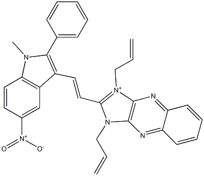 1,3-Bis(2-propenyl)-2-[2-(1-methyl-5-nitro-2-phenyl-1H-indol-3-yl)ethenyl]-1H-imidazo[4,5-b]quinoxalin-3-ium Struktur