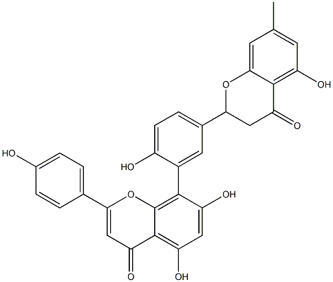 2,3-Dihydro-7-methyl-5-hydroxy-2-[3-[2-(4-hydroxyphenyl)-4-oxo-5,7-dihydroxy-4H-1-benzopyran-8-yl]-4-hydroxyphenyl]-4H-1-benzopyran-4-one Struktur