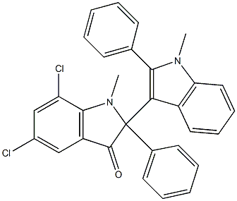 5,7-Dichloro-1,1'-dimethyl-2,2'-diphenyl[2,3'-bi[1H-indol]]-3(2H)-one Struktur