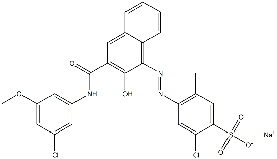 2-Chloro-5-methyl-4-[[3-[[(3-chloro-5-methoxyphenyl)amino]carbonyl]-2-hydroxy-1-naphtyl]azo]benzenesulfonic acid sodium salt Struktur