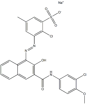 2-Chloro-5-methyl-3-[[3-[[(3-chloro-4-methoxyphenyl)amino]carbonyl]-2-hydroxy-1-naphtyl]azo]benzenesulfonic acid sodium salt Struktur