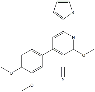 2-Methoxy-4-(3,4-dimethoxyphenyl)-6-(2-thienyl)pyridine-3-carbonitrile Struktur