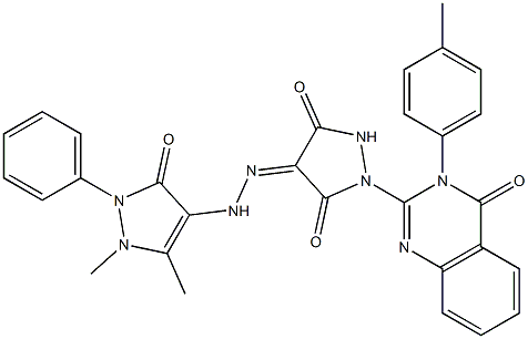 3-(4-Methylphenyl)-2-[3,5-dioxo-4-[[(1,5-dimethyl-2,3-dihydro-2-phenyl-3-oxo-1H-pyrazol)-4-yl]aminoimino]pyrazolidin-1-yl]quinazolin-4(3H)-one Struktur