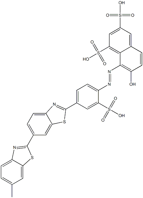 7-Hydroxy-8-[[4-(6-methyl[2,6'-bibenzothiazol]-2'-yl)-2-sulfophenyl]azo]-1,3-naphthalenedisulfonic acid Struktur