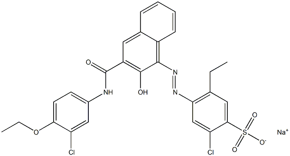 2-Chloro-5-ethyl-4-[[3-[[(3-chloro-4-ethoxyphenyl)amino]carbonyl]-2-hydroxy-1-naphtyl]azo]benzenesulfonic acid sodium salt Struktur