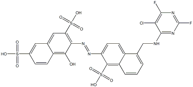 3-[[5-[[(5-Chloro-2,6-difluoro-4-pyrimidinyl)amino]methyl]-1-sulfo-2-naphthalenyl]azo]-4-hydroxy-2,7-naphthalenedisulfonic acid Struktur