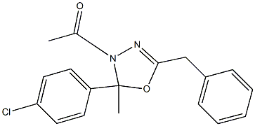 5-Benzyl-2-methyl-2-(4-chlorophenyl)-3-acetyl-2,3-dihydro-1,3,4-oxadiazole Struktur