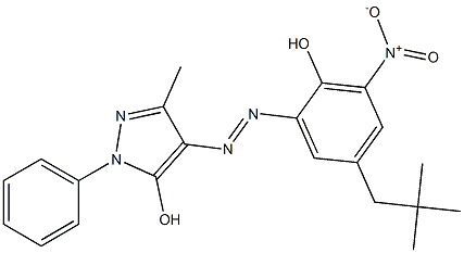 4-(2-Hydroxy-3-nitro-5-neopentylphenylazo)-3-methyl-1-phenyl-1H-pyrazol-5-ol Struktur