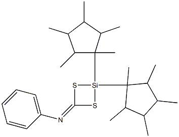 2,2-Bis(1,2,3,4,5-pentamethylcyclopentyl)-4-phenylimino-1,3-dithia-2-silacyclobutane Struktur