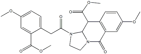 7-Methoxy-1-[2-[2-(methoxycarbonyl)-4-methoxyphenyl]acetyl]-5-oxo-1,2,3,5,10,10a-hexahydroimidazo[1,2-b]isoquinoline-10-carboxylic acid methyl ester Struktur