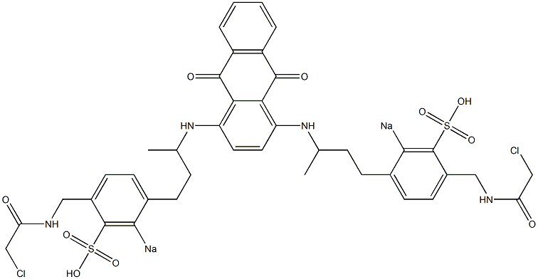 1,4-Bis[3-[4-[(chloroacetyl)aminomethyl]-2-sodiosulfophenyl]-1-methylpropylamino]anthraquinone Struktur