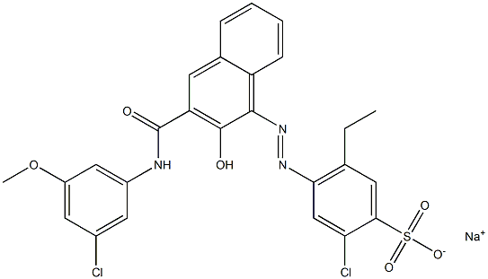 2-Chloro-5-ethyl-4-[[3-[[(3-chloro-5-methoxyphenyl)amino]carbonyl]-2-hydroxy-1-naphtyl]azo]benzenesulfonic acid sodium salt Struktur