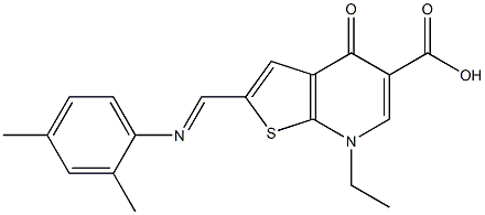 2-[(2,4-Dimethylphenyl)iminomethyl]-4,7-dihydro-7-ethyl-4-oxothieno[2,3-b]pyridine-5-carboxylic acid Struktur