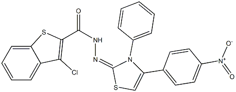 3-Chloro-N'-[(3-phenyl-4-(4-nitrophenyl)-2,3-dihydrothiazol)-2-ylidene]benzo[b]thiophene-2-carbohydrazide Struktur