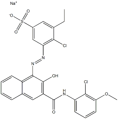 4-Chloro-3-ethyl-5-[[3-[[(2-chloro-3-methoxyphenyl)amino]carbonyl]-2-hydroxy-1-naphtyl]azo]benzenesulfonic acid sodium salt Struktur