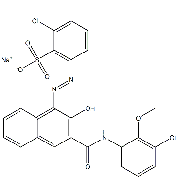 2-Chloro-3-methyl-6-[[3-[[(3-chloro-2-methoxyphenyl)amino]carbonyl]-2-hydroxy-1-naphtyl]azo]benzenesulfonic acid sodium salt Struktur