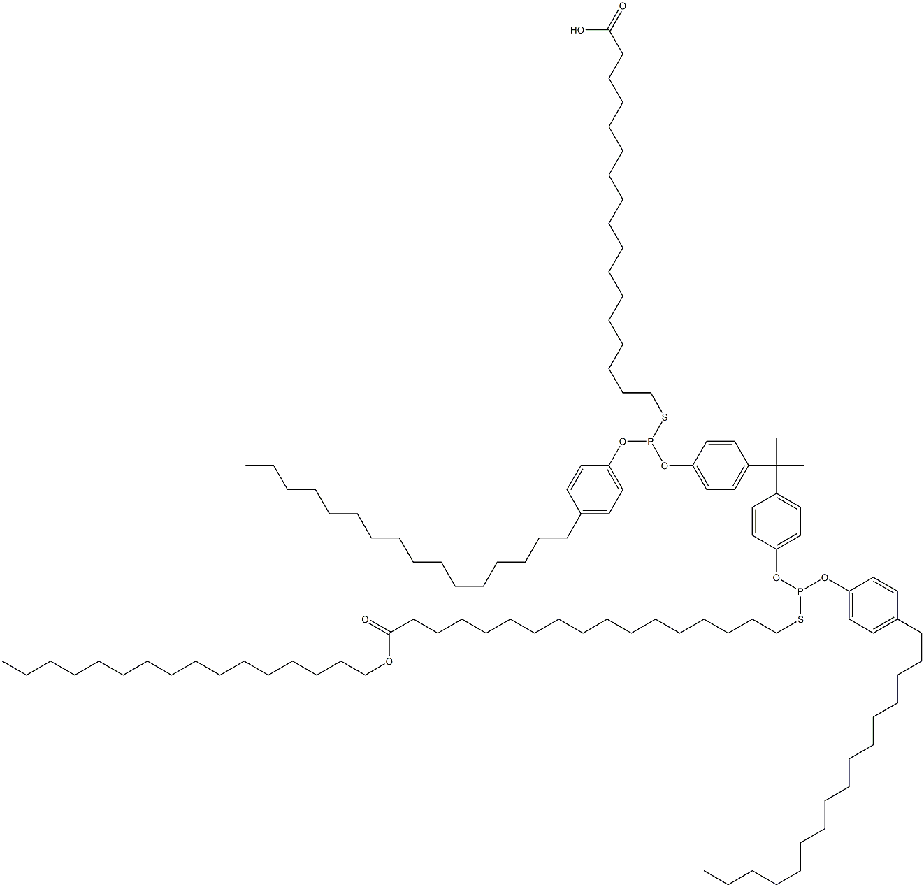 17,17'-[[Isopropylidenebis(4,1-phenyleneoxy)]bis[[(4-hexadecylphenyl)oxy]phosphinediylthio]]bis(heptadecanoic acid hexadecyl) ester Struktur