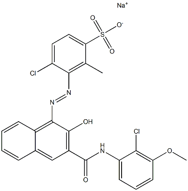 4-Chloro-2-methyl-3-[[3-[[(2-chloro-3-methoxyphenyl)amino]carbonyl]-2-hydroxy-1-naphtyl]azo]benzenesulfonic acid sodium salt Struktur