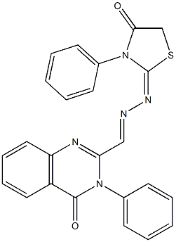 3-(Phenyl)-2-[2-[(2,3,4,5-tetrahydro-3-phenyl-4-oxothiazole)-2-ylidene]hydrazonomethyl]quinazoline-4(3H)-one Struktur