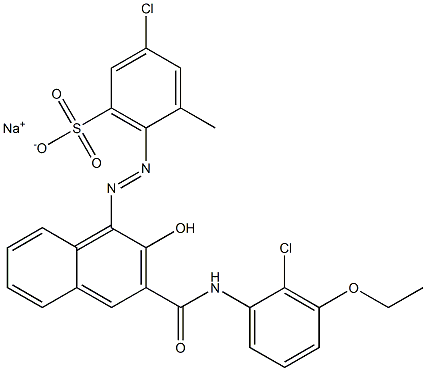 3-Chloro-5-methyl-6-[[3-[[(2-chloro-3-ethoxyphenyl)amino]carbonyl]-2-hydroxy-1-naphtyl]azo]benzenesulfonic acid sodium salt Struktur