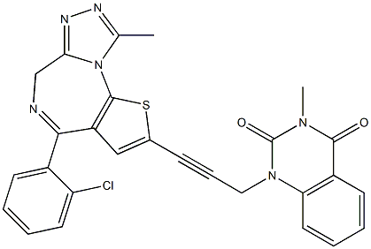 4-(2-Chlorophenyl)-9-methyl-2-[3-[(1,2,3,4-tetrahydro-3-methyl-2,4-dioxoquinazolin)-1-yl]-1-propynyl]-6H-thieno[3,2-f][1,2,4]triazolo[4,3-a][1,4]diazepine Struktur