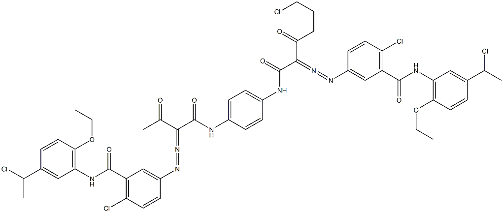 3,3'-[2-(2-Chloroethyl)-1,4-phenylenebis[iminocarbonyl(acetylmethylene)azo]]bis[N-[3-(1-chloroethyl)-6-ethoxyphenyl]-6-chlorobenzamide] Struktur