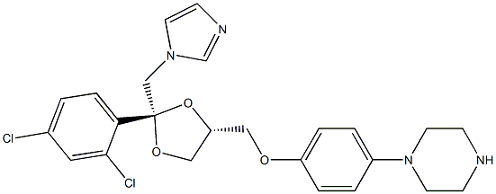 1-[4-[[(2S,4R)-2-(2,4-Dichlorophenyl)-2-(1H-imidazole-1-ylmethyl)-1,3-dioxolane-4-yl]methoxy]phenyl]piperazine Struktur