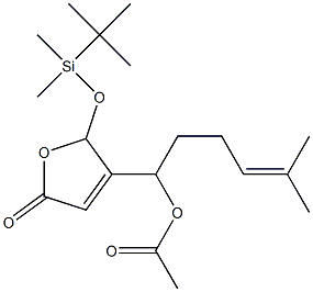 Acetic acid 1-[[2,5-dihydro-5-oxo-2-(tert-butyldimethylsiloxy)furan]-3-yl]-5-methyl-4-hexenyl ester Struktur